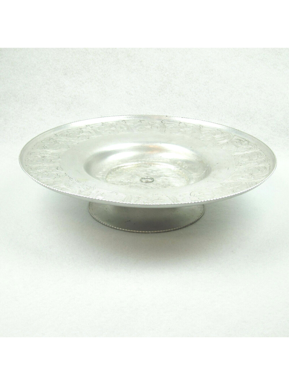 Vintage MCM Hammered Aluminum Rotating Lazy Susan Serving Tray Floral 14.5" RARE